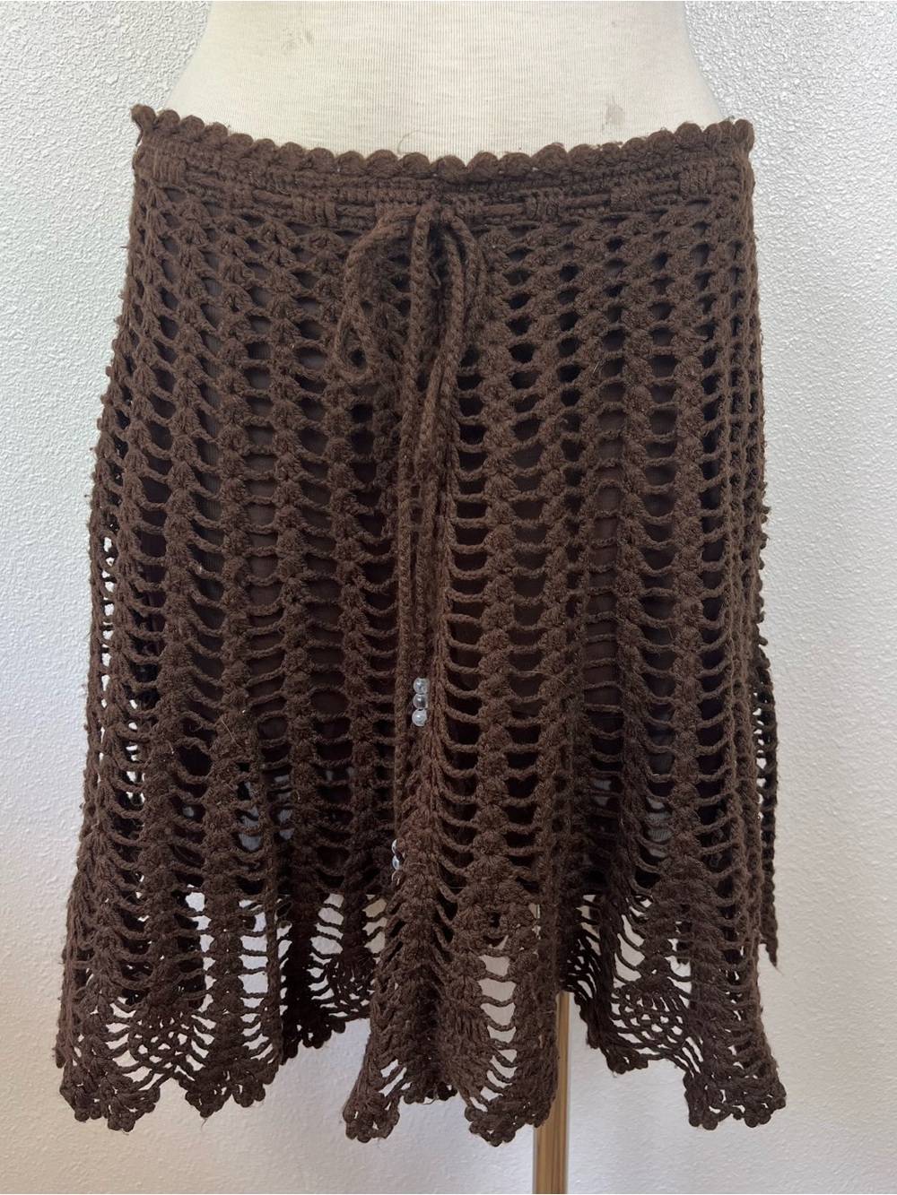 Brown Crochet Drawstring Skirt
